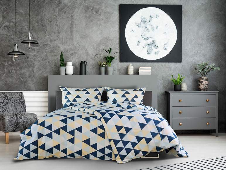 Prejsť na zobrazenie na celú obrazovku: Dobnig Mako-saténová posteľná bielizeň trojuholníky / modrá, 140 x 200 cm – obrázok 1