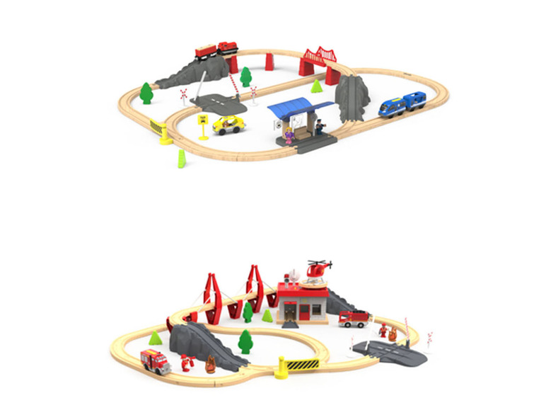 Prejsť na zobrazenie na celú obrazovku: Playtive Drevená železničná súprava hasičské auto/osobný vozeň – obrázok 1