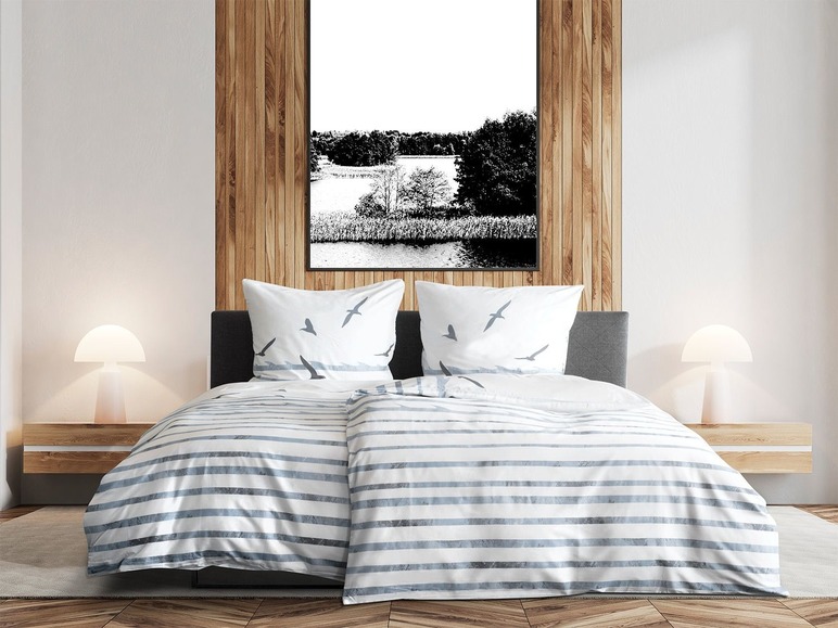 Prejsť na zobrazenie na celú obrazovku: Primera Mako-saténová posteľná bielizeň 200 x 220 cm, bledošedá s vtákmi – obrázok 2