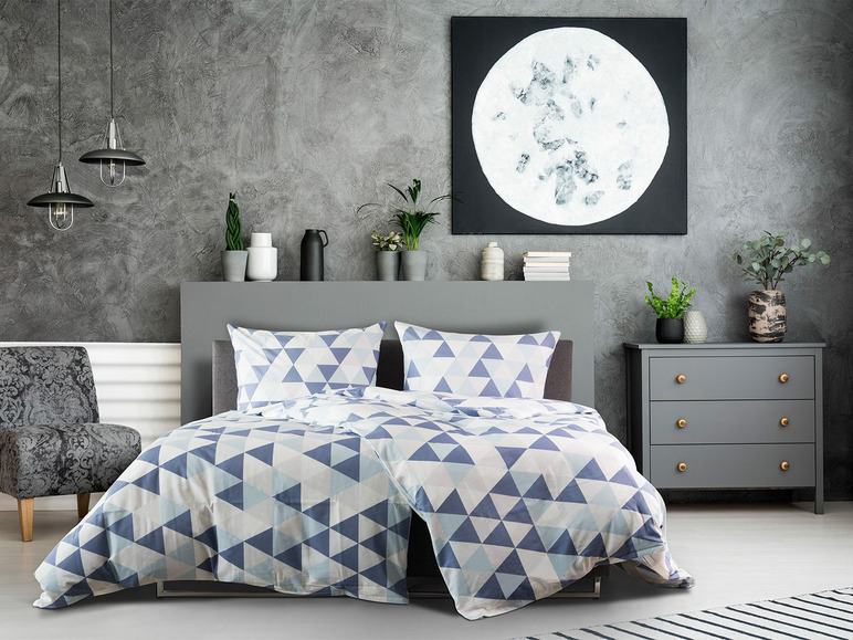 Prejsť na zobrazenie na celú obrazovku: Dobnig Mako-saténová posteľná bielizeň trojuholníky / námornícka modrá, 140 x 200 cm – obrázok 1