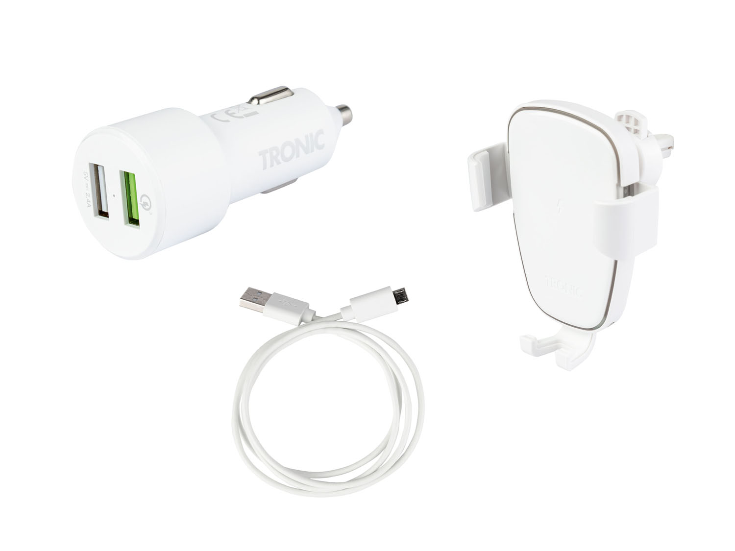 TRONIC® Držiak do auta s nabíjačkou Qi® (biela)