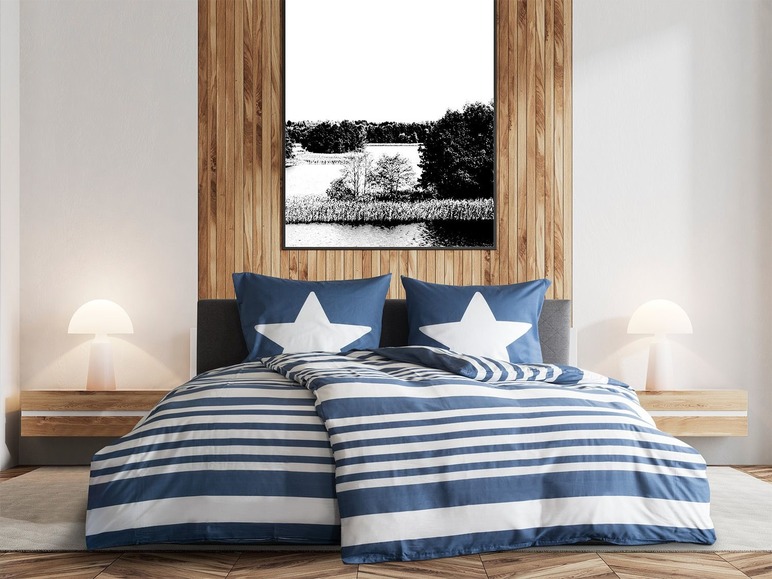 Prejsť na zobrazenie na celú obrazovku: Primera Mako-saténová posteľná bielizeň, 140 x 200 cm, pruhy / tmavomodrá – obrázok 1