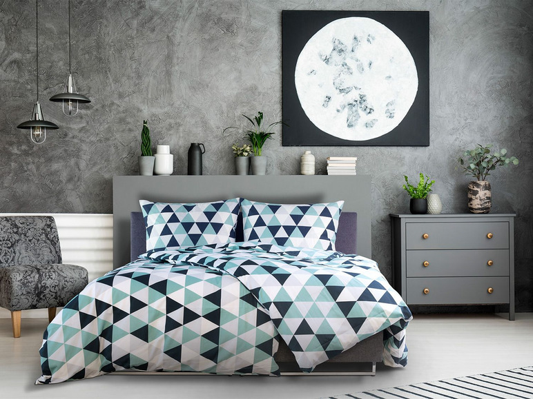 Prejsť na zobrazenie na celú obrazovku: Dobnig Mako-saténová posteľná bielizeň trojuholníky / tyrkysová / zelená, 140 x 200 cm – obrázok 1