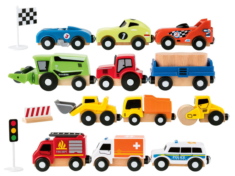 Prejsť na zobrazenie na celú obrazovku: Playtive JUNIOR Súprava drevených autíčok pre železničnú / cestnú dráhu – obrázok 1
