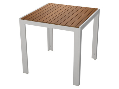 florabest Hliníkový stôl s doskou z eukalyptového dreva, 75 x 75 cm