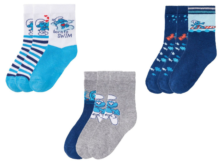 Prejsť na zobrazenie na celú obrazovku: Chlapčenské ponožky s biobavlnou Šmolkovia, 3 páry – obrázok 1