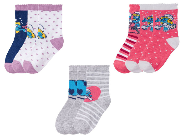 Prejsť na zobrazenie na celú obrazovku: Dievčenské ponožky s biobavlnou Šmolkovia, 3 páry – obrázok 1