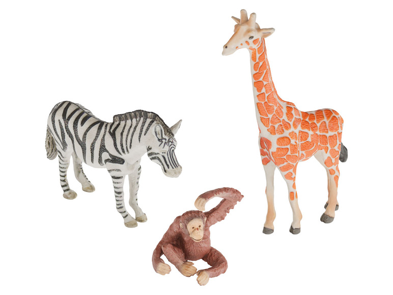 Plastikové hračky: zebra, žirafa a opica.