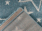Detail modrého koberca so vzorom pruhov.