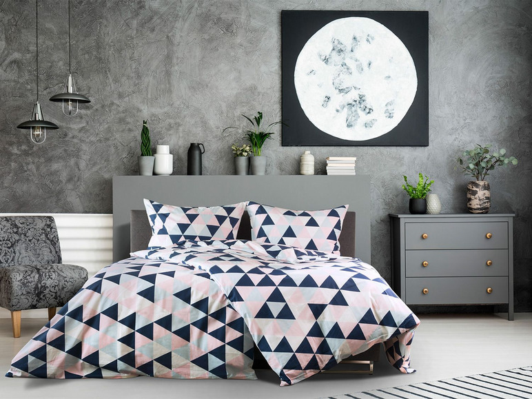 Prejsť na zobrazenie na celú obrazovku: Dobnig Mako-saténová posteľná bielizeň trojuholníky / bledoružová / modrá, 140 x 200 cm – obrázok 1