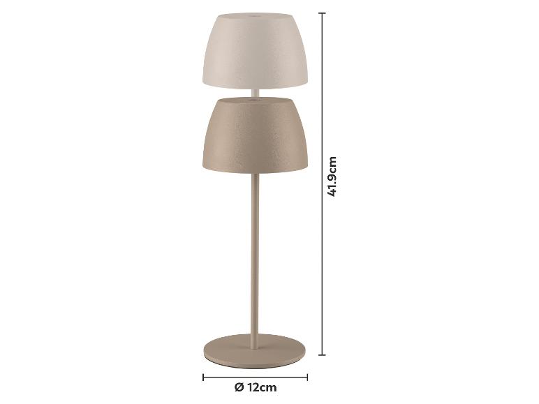 Béžová stolová lampa s dvoma tienidlami, výška 41,9 cm, priemer základne 12 cm.