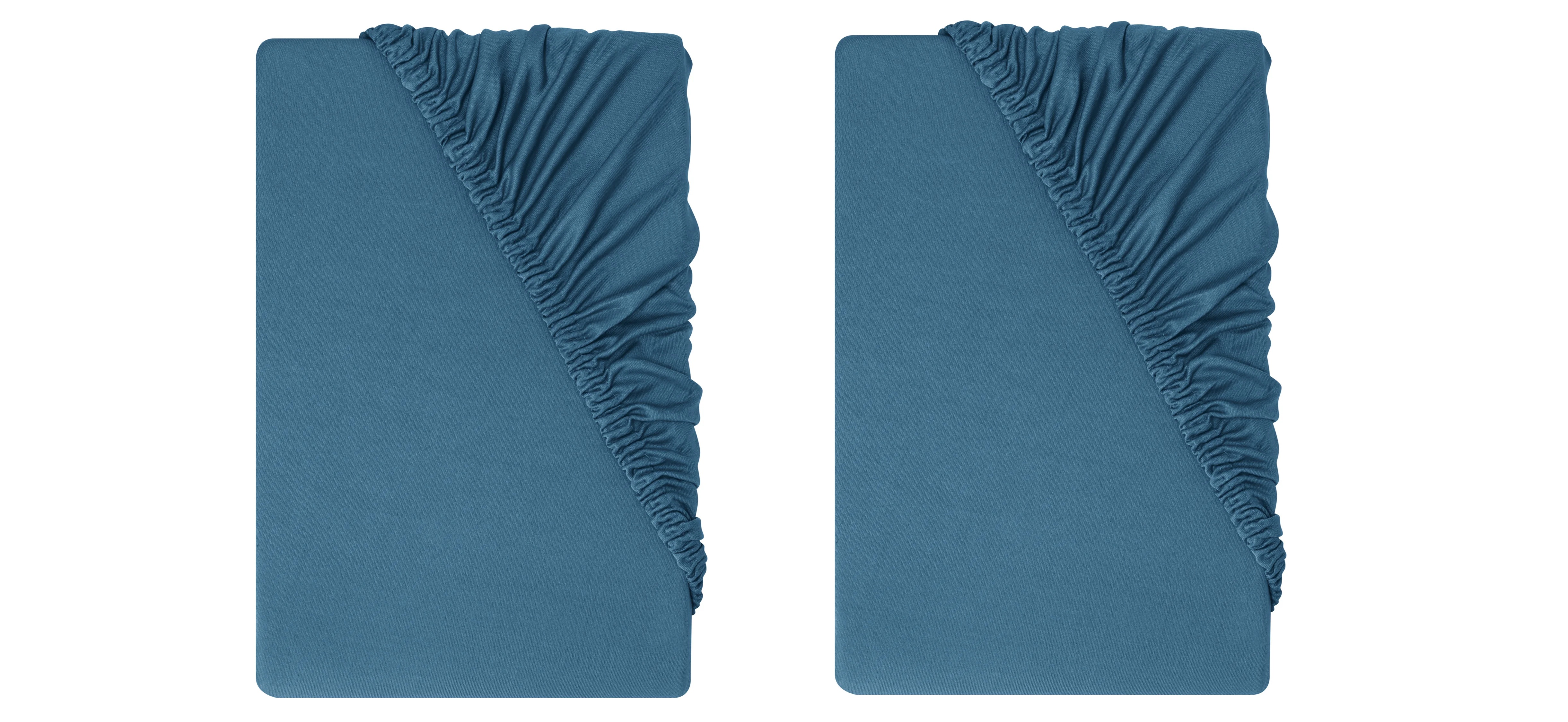 LIVARNO® Napínacia plachta z džersejového mikrovlákna, 90 – 100 x 200 cm, modrá, 2 kusy