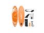 Oranžový nafukovací paddleboard set s pumpou, pádlom, plutvou a príslušenstvom.