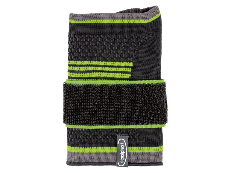 Čierna zápästná bandáž Sensoplast s zelenými akcentmi.