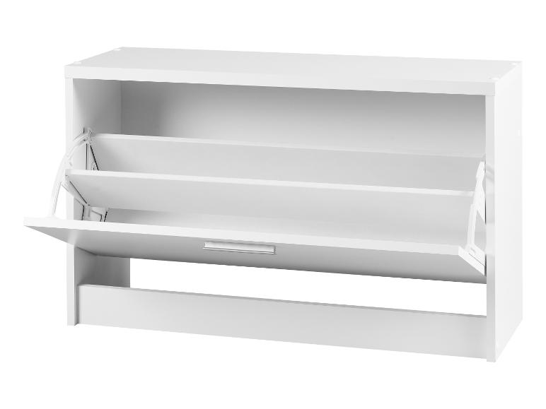 Biela skrinka na topánky s dvomi otvorenými policami.