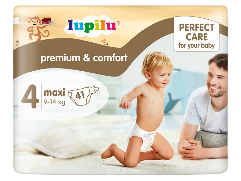 Plienky Lupilu Maxi, veľkosť 4, pre bábätká od 9 do 14 kg.