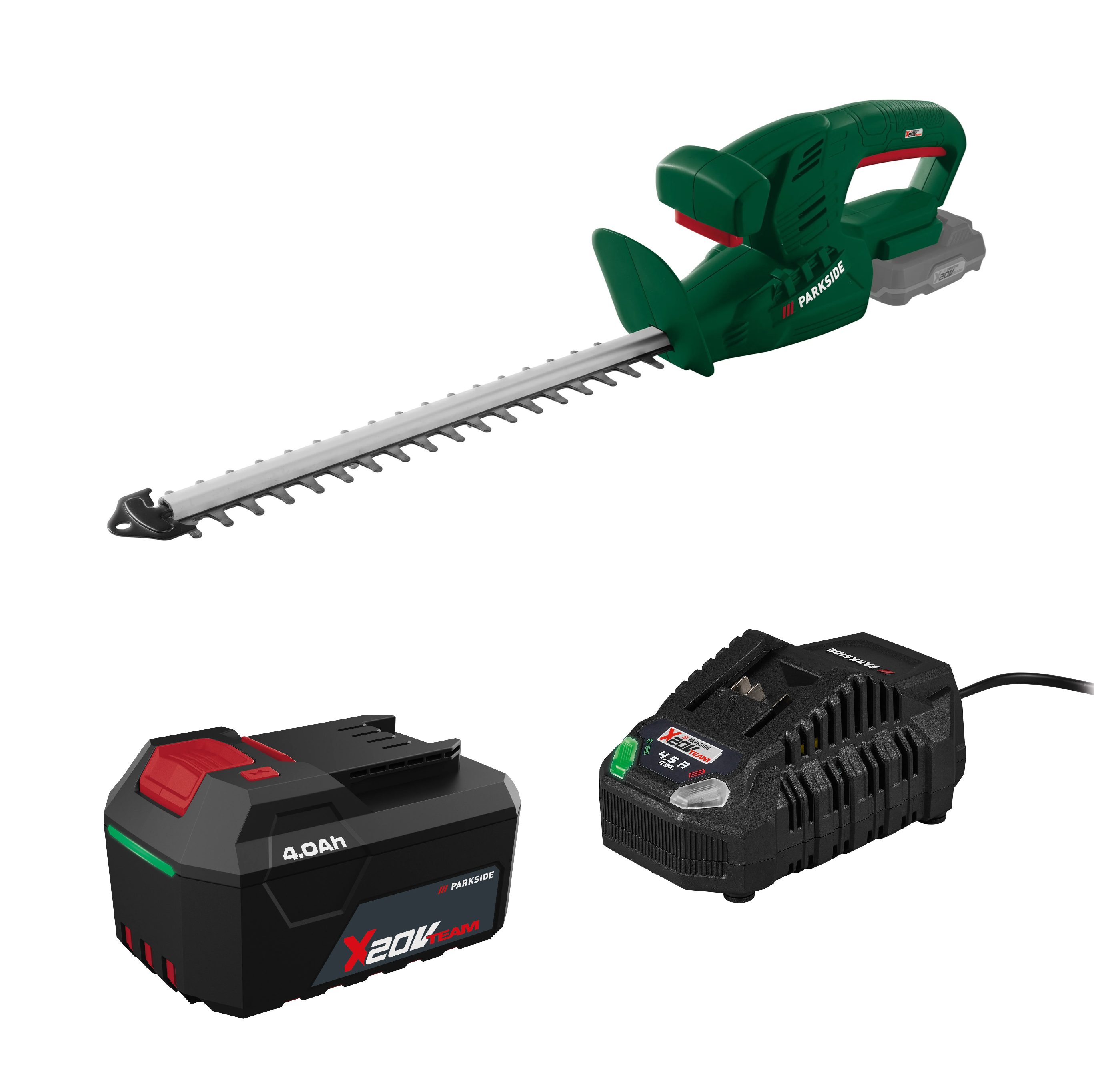 PARKSIDE® Aku nožnice na živý plot PAHS 35 A1 + Akumulátor 20 V/4 Ah PAP 204 A1 + Rýchlonabíjačka akumulátora 20 V/4,5 A PLG 20 C3