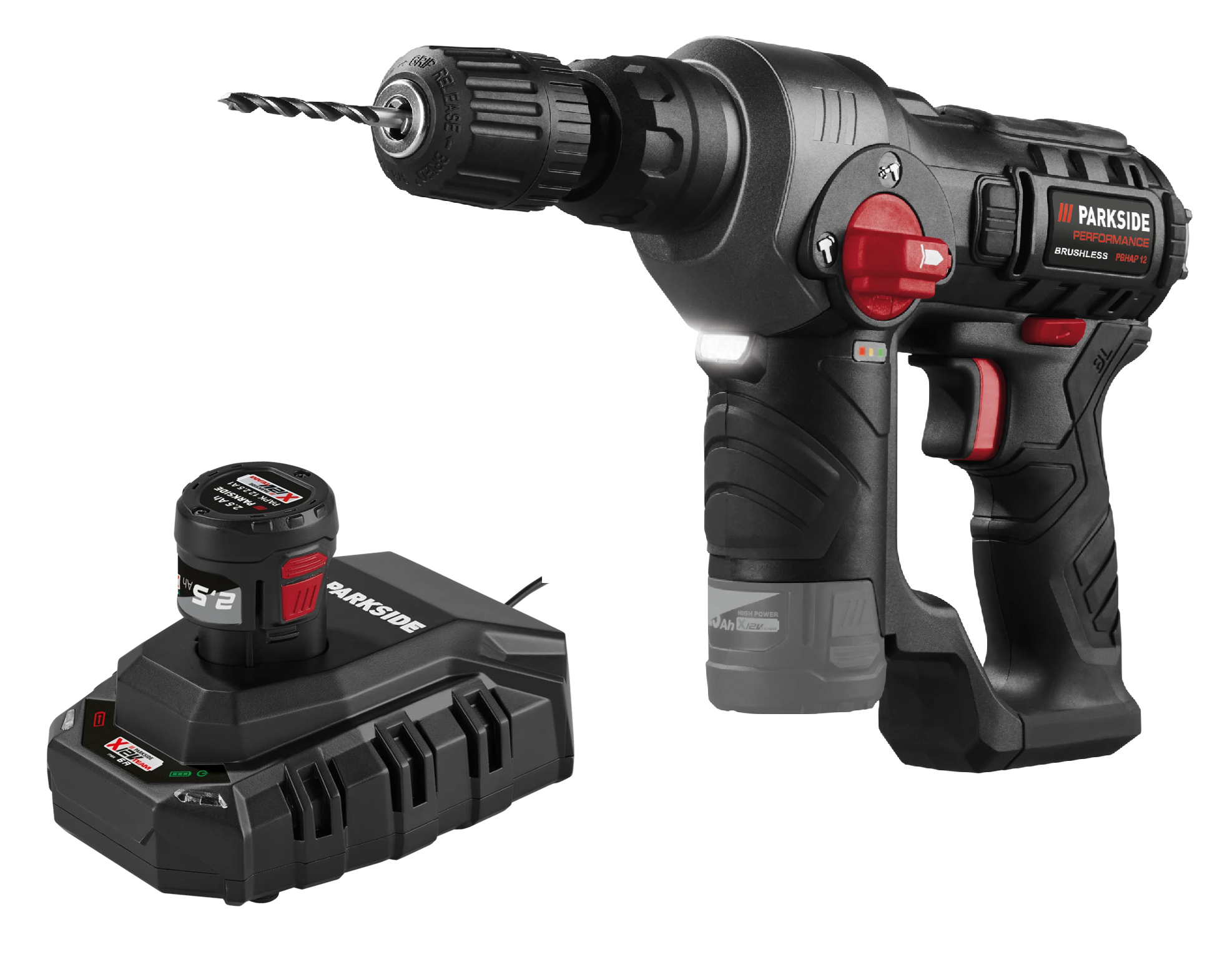 PARKSIDE PERFORMANCE® Aku vŕtacie kladivo 12 V PBHAP 12 A1 + Akumulátor 12 V/2,5 Ah PAPK 12 2.5 B1 + Nabíjačka 6 A PLGK 12 6.0 B1