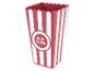 Červeno-biele pruhované vedro na popcorn.