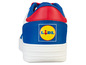 Biele tenisky s modrým a červeným vrchom a logom Lidl.