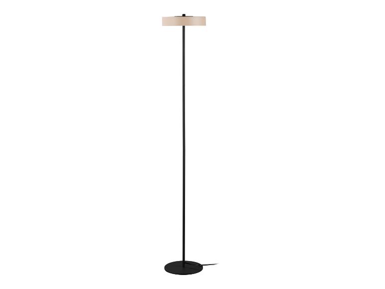 Moderná čierna stojaca lampa s béžovým látkovým tienidlom