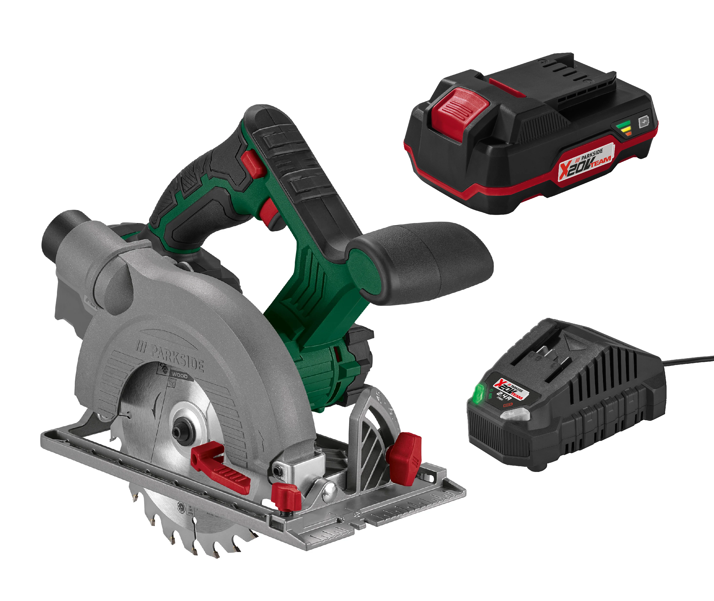 E-shop PARKSIDE® Aku ručná kotúčová píla 20 V PHKSA 20-Li C4 + Akumulátor 20 V/2 Ah + Nabíjačka na akumulátor 20 V/2,4 A