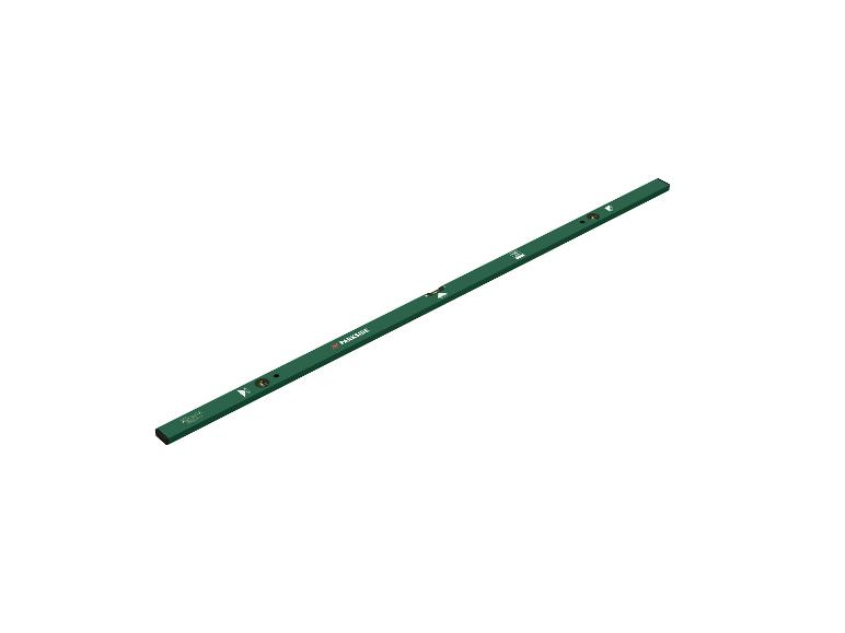 Zelená vodováha s tromi bublinkami a meradlom 100 cm.