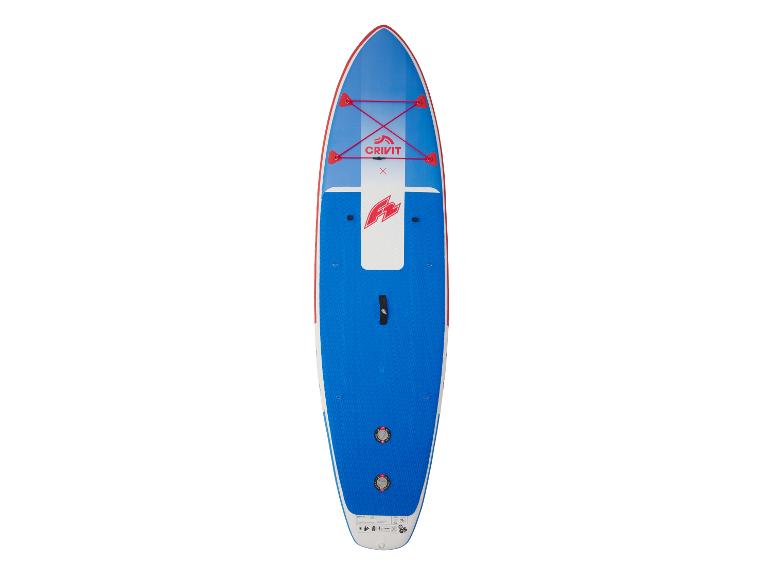 Modrý a biely nafukovací SUP paddleboard s červenými detailmi