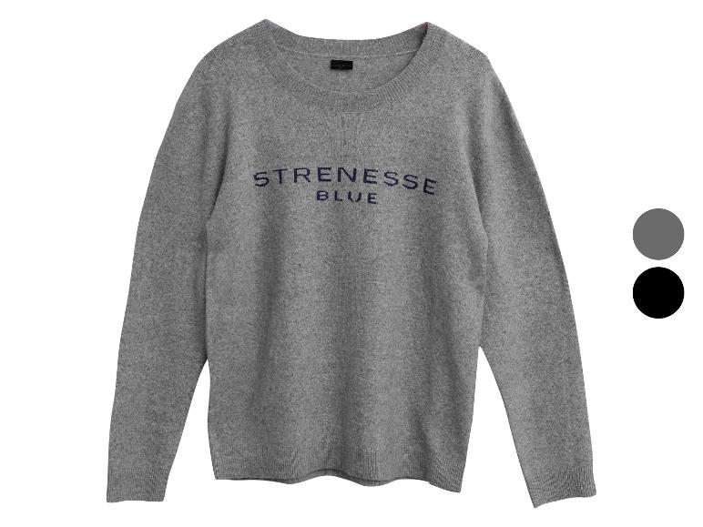 Sivý sveter s okrúhlym výstrihom a vyšívaným logom „STRENESSE BLUE“