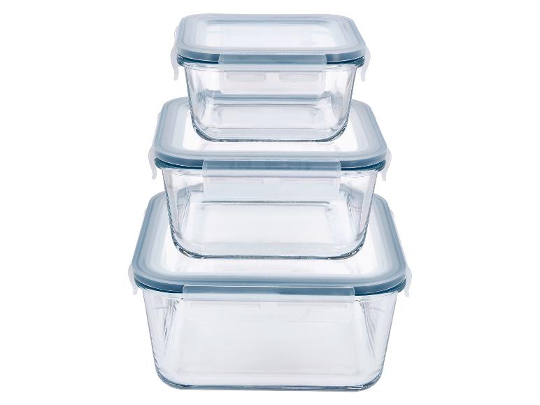 Sada štyroch sklenených nádob na potraviny s viečkami