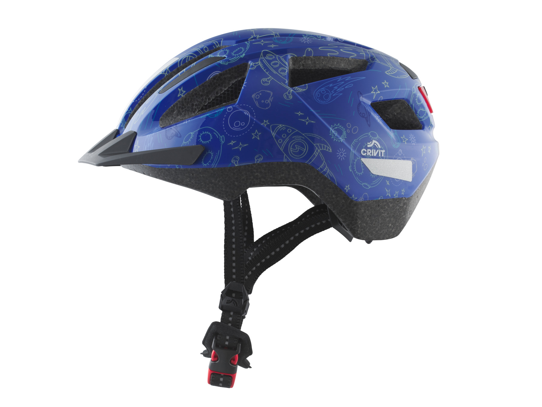 CRIVIT Detská cyklistická prilba so zadným svetlom (rakety/modrá)