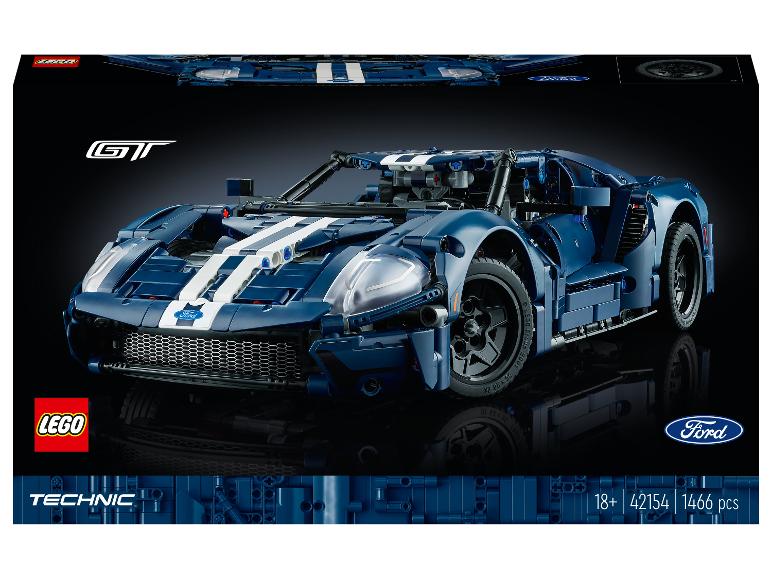 Krabička LEGO Technic Ford GT, so zostaveným modrým autom.