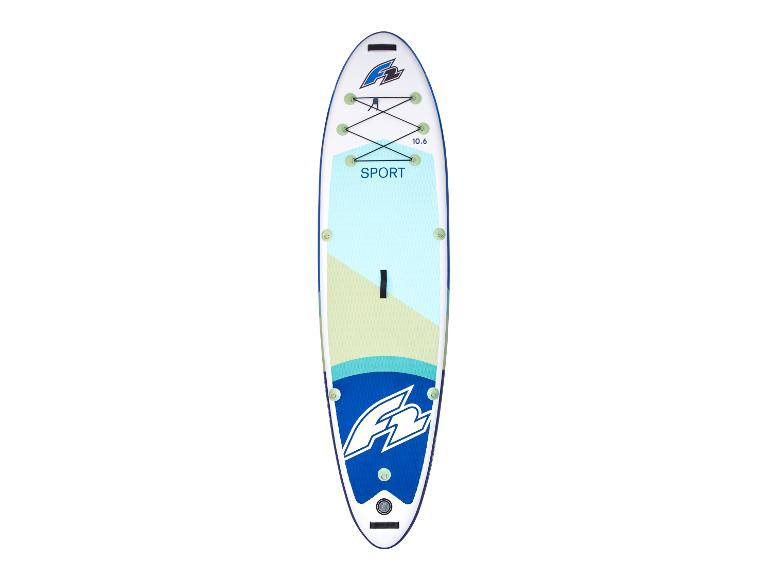 Nafukovacia paddleboard F2 Sport: modro-svetlozelený dizajn.