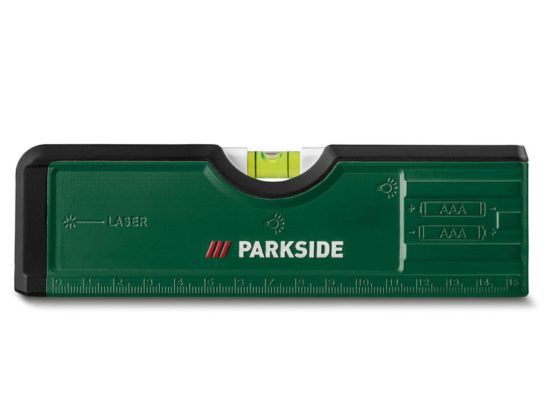 Zelená vodováha s laserom od značky Parkside.