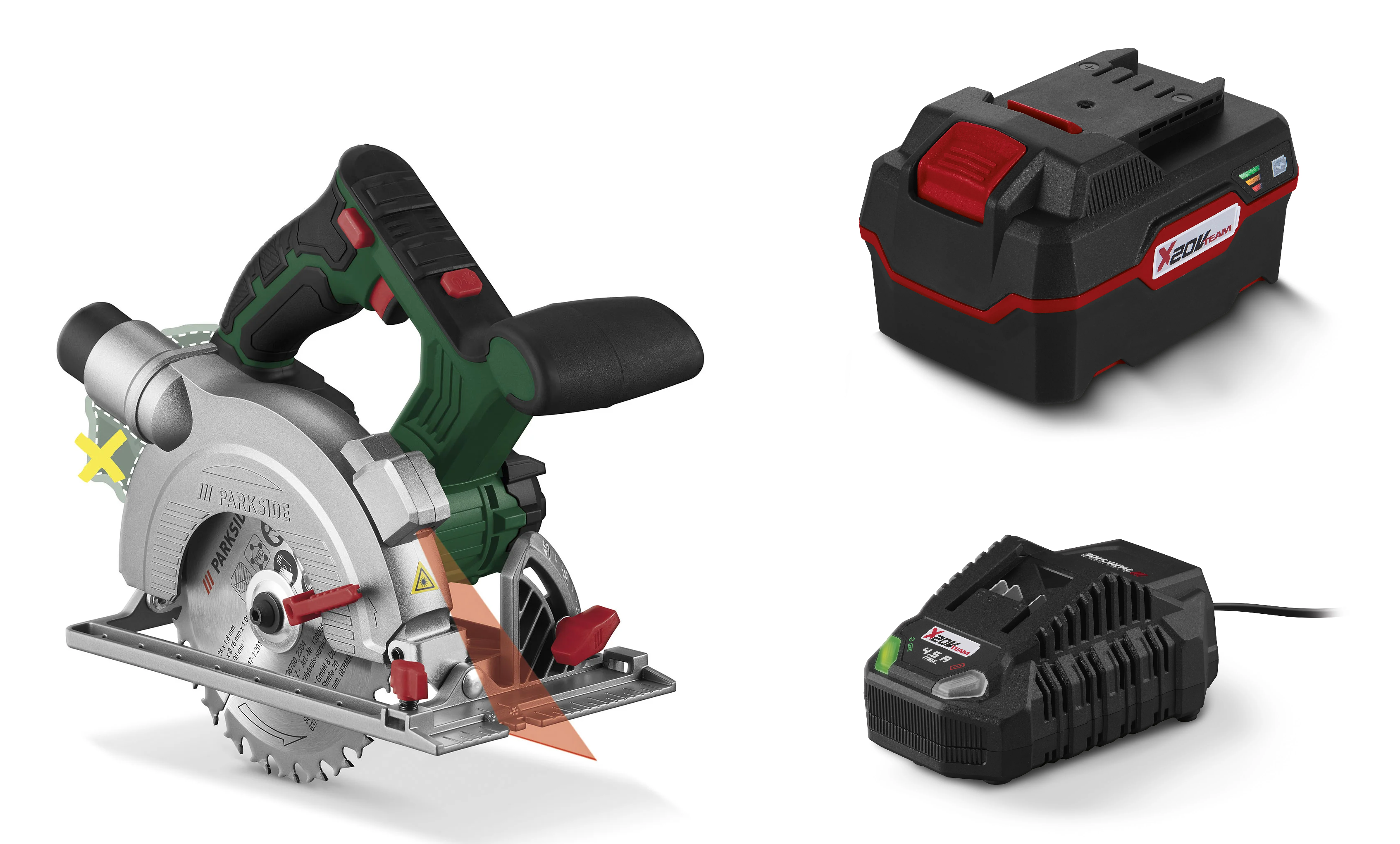 Parkside® Aku ručná kotúčová píla Phksa 20-Li B3 Akumulátor 20 V/4 Ah PAP  20 B3 Nabíjačka na akumulátor 20 V/4,5 A PLG 20 C3 - Main Image