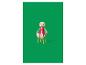 Drevená bábika s blond vlasmi a ružovými šatami, sediaca na stoličke.