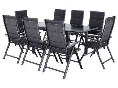 LIVARNO® Hliníkový rozťahovací záhradný stôl Houston/Toronto, 120 – 180 x 89 x 75 cm + Záhradné hliníkové kreslo Toronto, 8 kusov