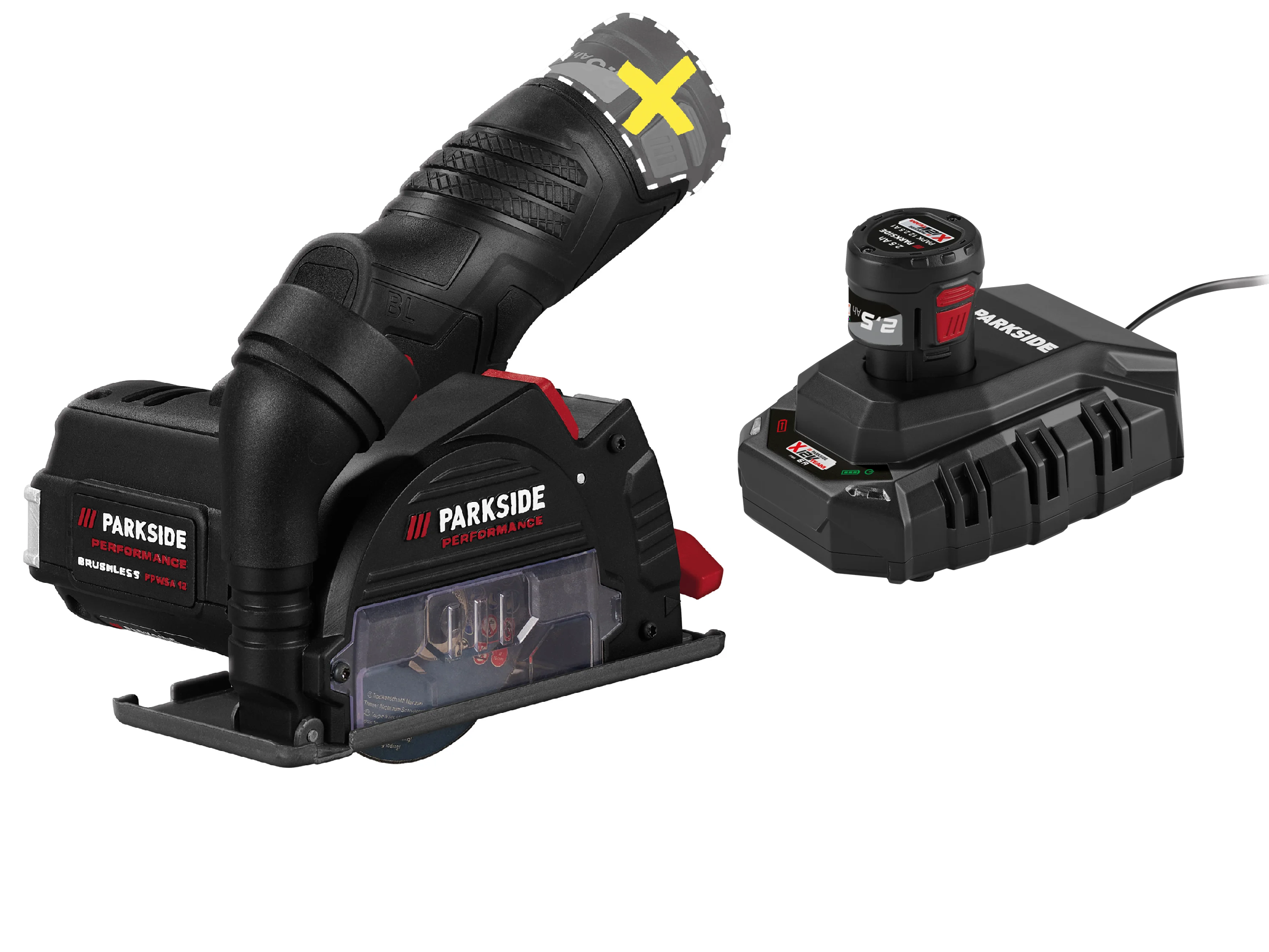PARKSIDE PERFORMANCE® Aku uhlová brúska 12 V PPWSA 12 A1 + Akumulátor 12 V/2,5 Ah + Nabíjačka 6 A