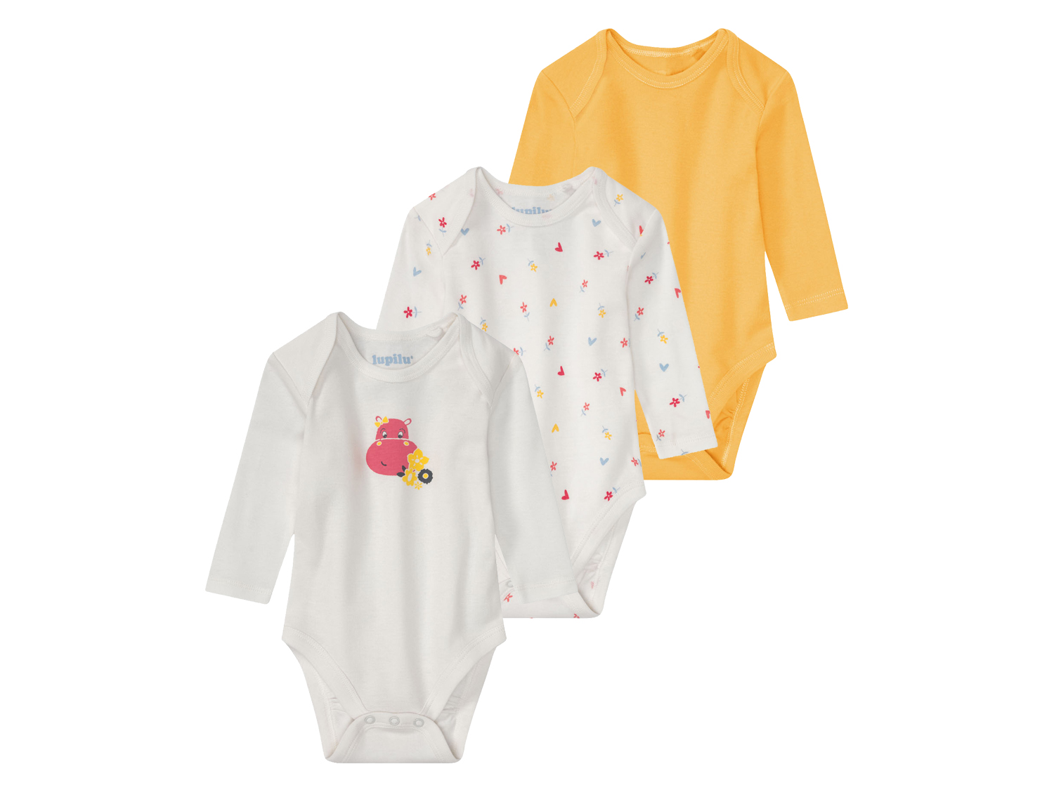 lupilu® Dievčenské body pre bábätká, 3 kusy (62/68, biela/žltá)