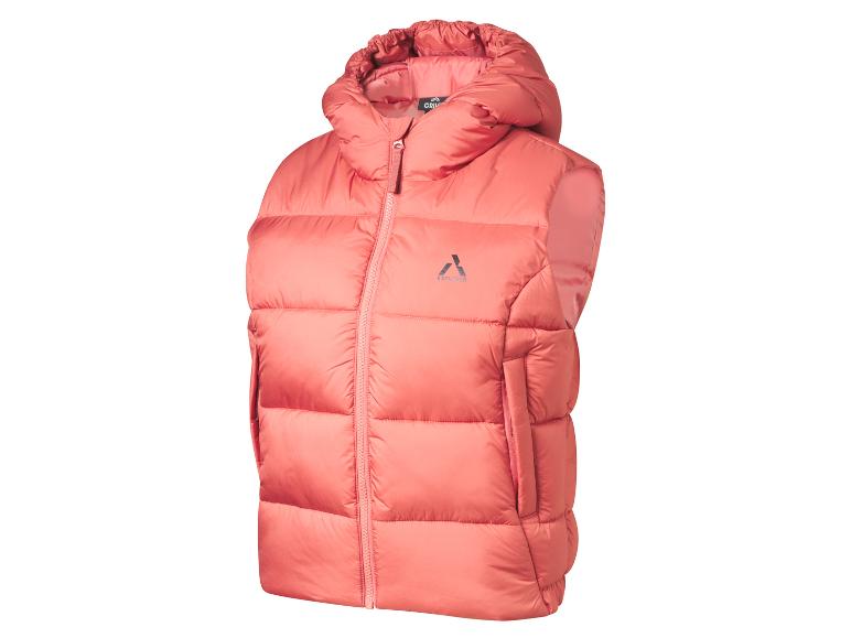 Rúžová páperová vesta s kapucňou od značky Explorer.