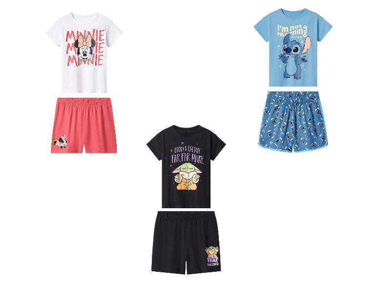 Detské pyžamá s tričkami Minnie Mouse, Stitch a Grogu a zodpovedajúcimi šortkami.