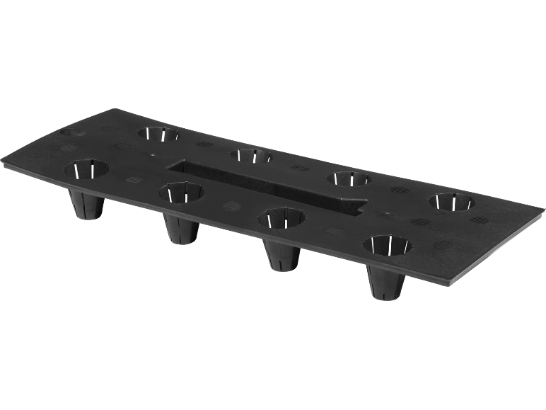 Čierny hydroponický pestovateľský systém s otvormi na rastliny.