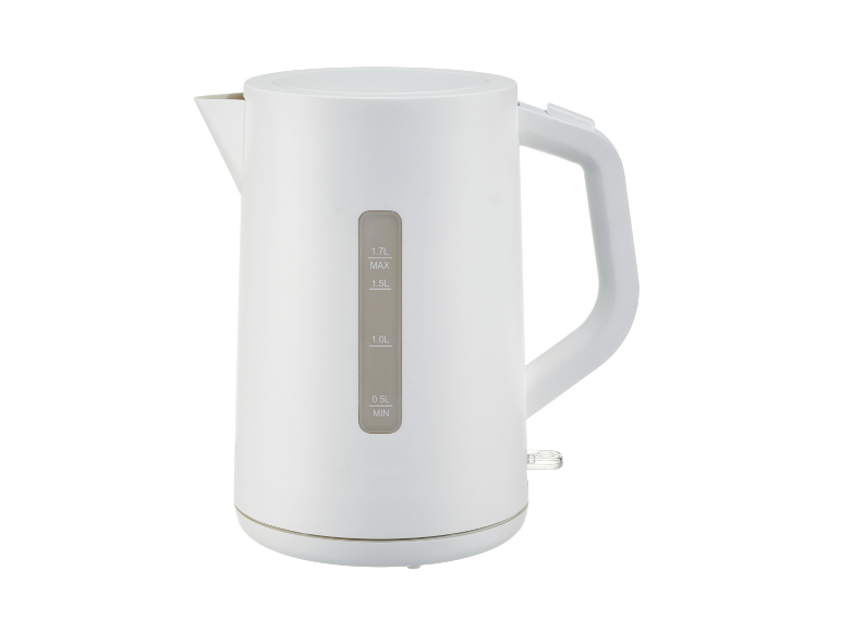 Biela 1,7-litrová elektrická kanvica.