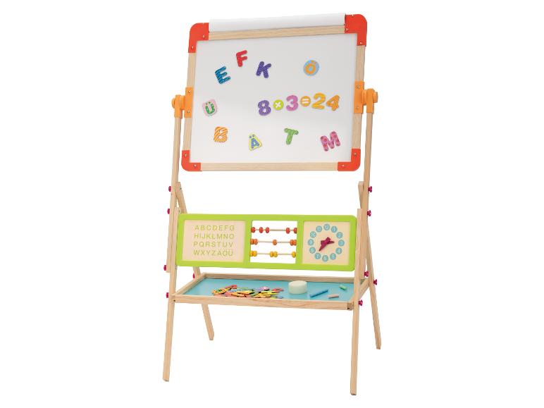 Drevený vzdelávací stojan s tabuľou, počítadlom a hodinami