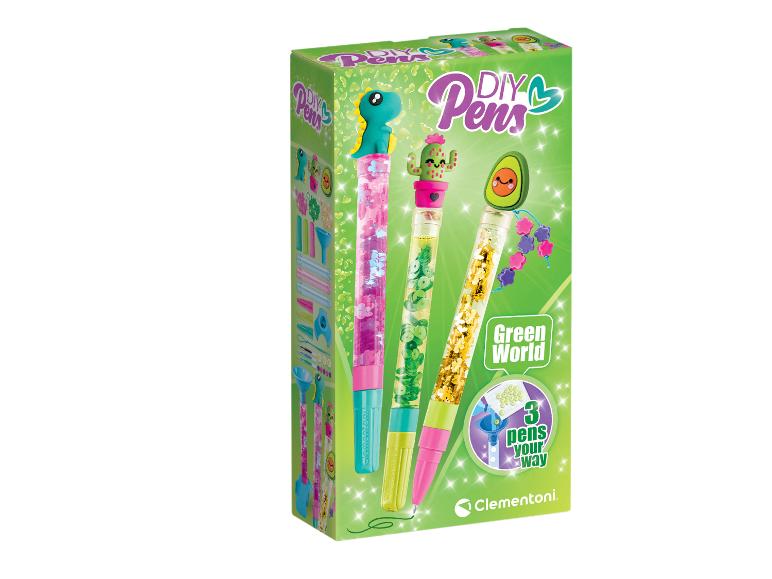 Súprava 3 DIY pier s tematikou „Green World“ s trblietkami a dekoráciami dinosaurov, kaktusov a avokáda.