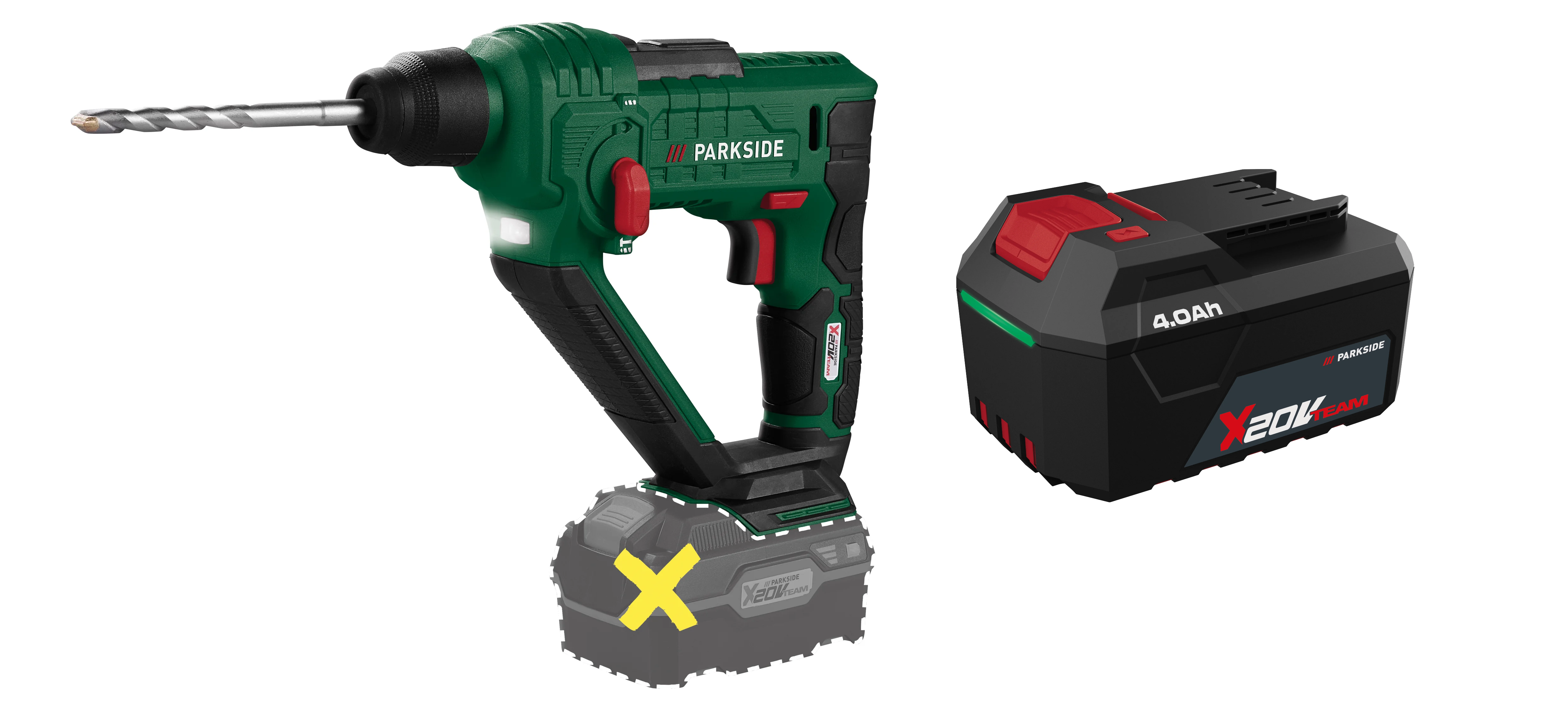 PARKSIDE® Aku vŕtacie kladivo PABH 20-Li D4 + Akumulátor 20 V/4 Ah PAP 204 A1
