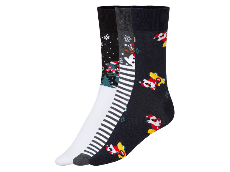 LIVERGY Pánske vianočné ponožky, 3 páry (39/42, biela/sivá/navy modrá)