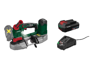 PARKSIDE® Aku pásová píla 20 V PMBA 20-Li A1 + Akumulátor 20 V/2 Ah PAP 202 A1 + Nabíjačka na akumulátor 20 V/2,4 A PLG 20 C1