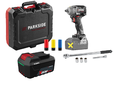PARKSIDE PERFORMANCE® Aku rázový uťahovák PPDSSA 20-Li B2 + Akumulátor 20 V/4 Ah + Súprava momentových kľúčov, 12,5 mm