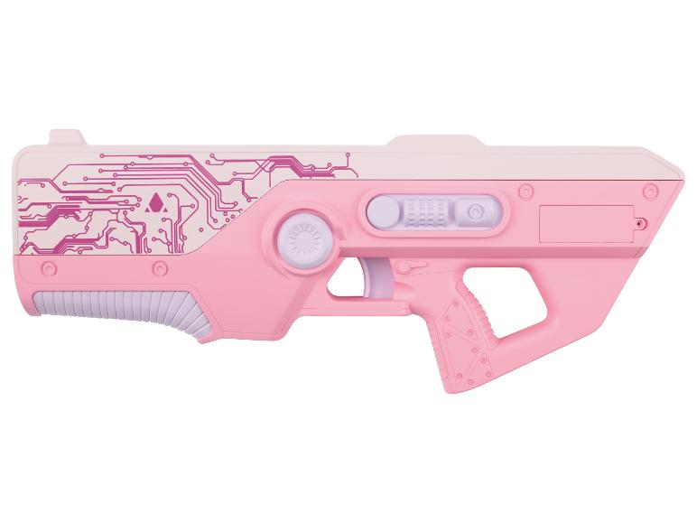 Ružový hračkársky blaster so vzorom plošného spoja.